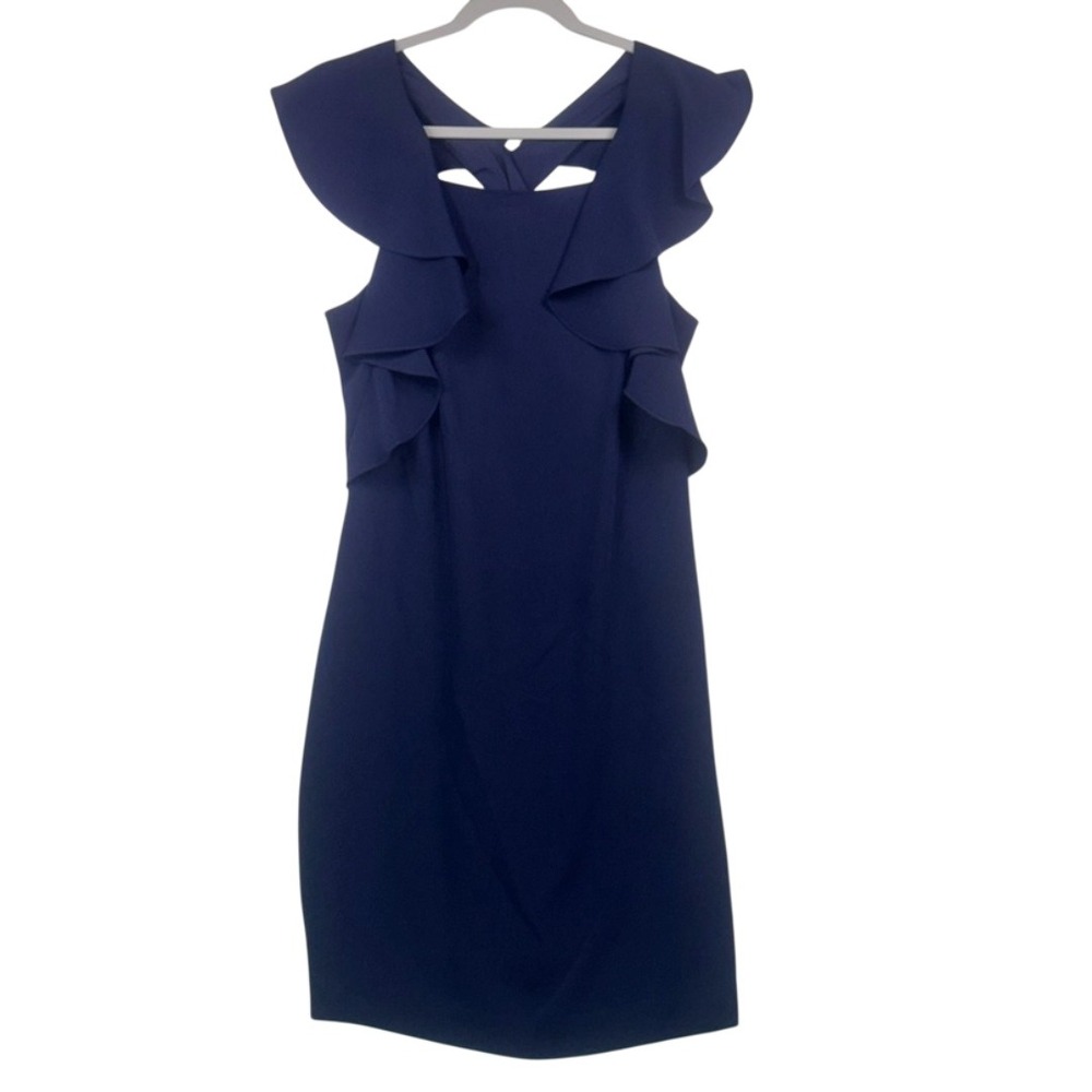 Trina Turk Navy Ruffle Sheath Dress‎ – Size 4 – NWT